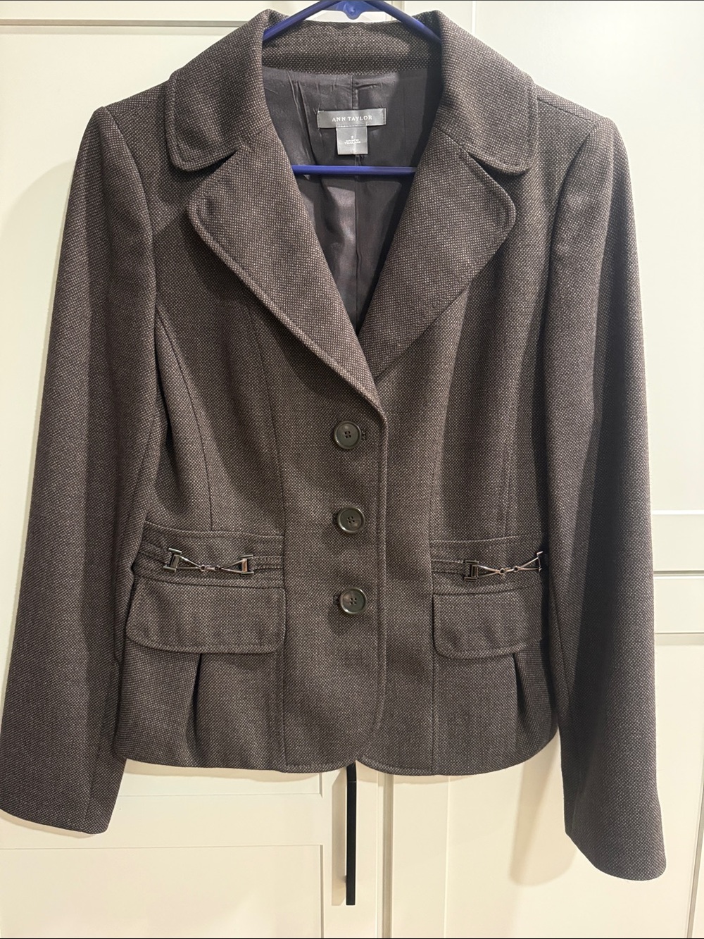 Ann Taylor Women's Dark Brown Structured Button-Front Blazer